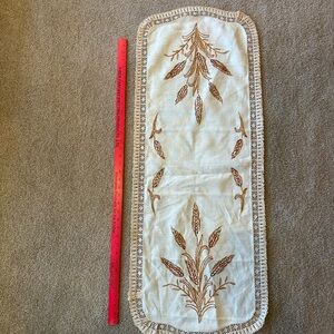 Elegant Handmade Embroidered Cream and Brown Table Runner